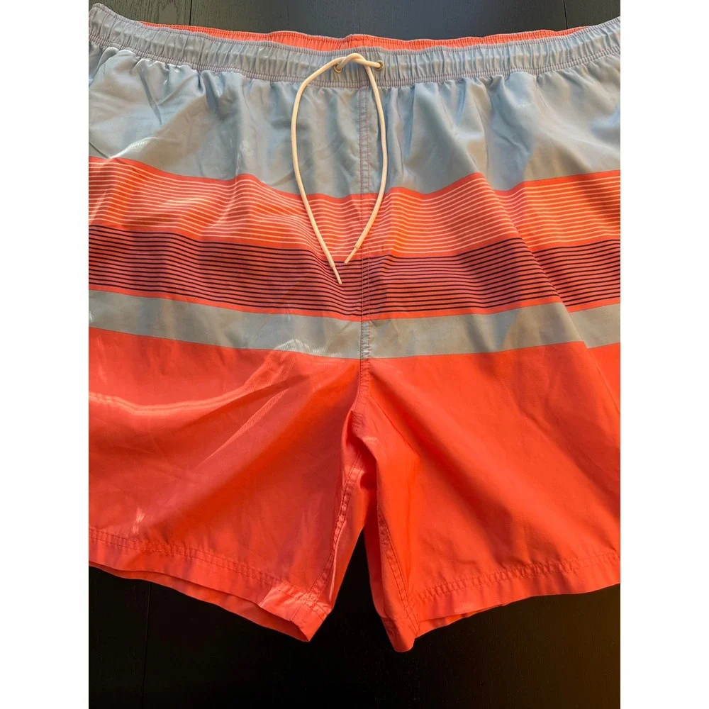 Nautica Swim‎ Trunks Mens 6XL Striped Coral/Blue Mesh-Lined Board Shorts